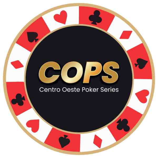Logo for Centro Oeste Poker Series featuring the letters 'COPS' in gold on a black background surrounded by a circular poker chip design with red and white segments and card suits.