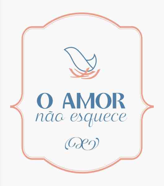 Design gráfico com a frase 'O Amor não esquece' em destaque, acompanhada de uma ilustração de um pássaro.